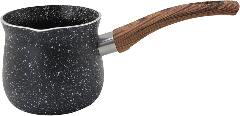 Wilson Coffee Warmer with Wooden Handle - Melting Pot | Turkish Coffee Pot with Granite Coating | For Preparing Turkish Coffee 9.5cm Marble Black - Image 1
